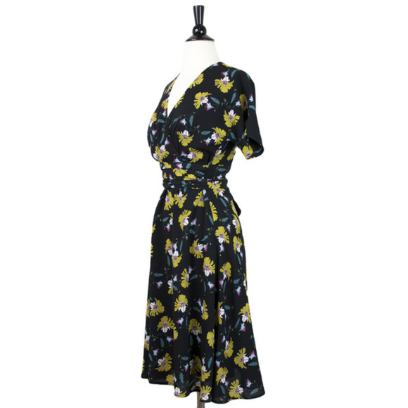 DARLING | Black Floral Print Tie Waist Midi Dress - Picture 2 of 4